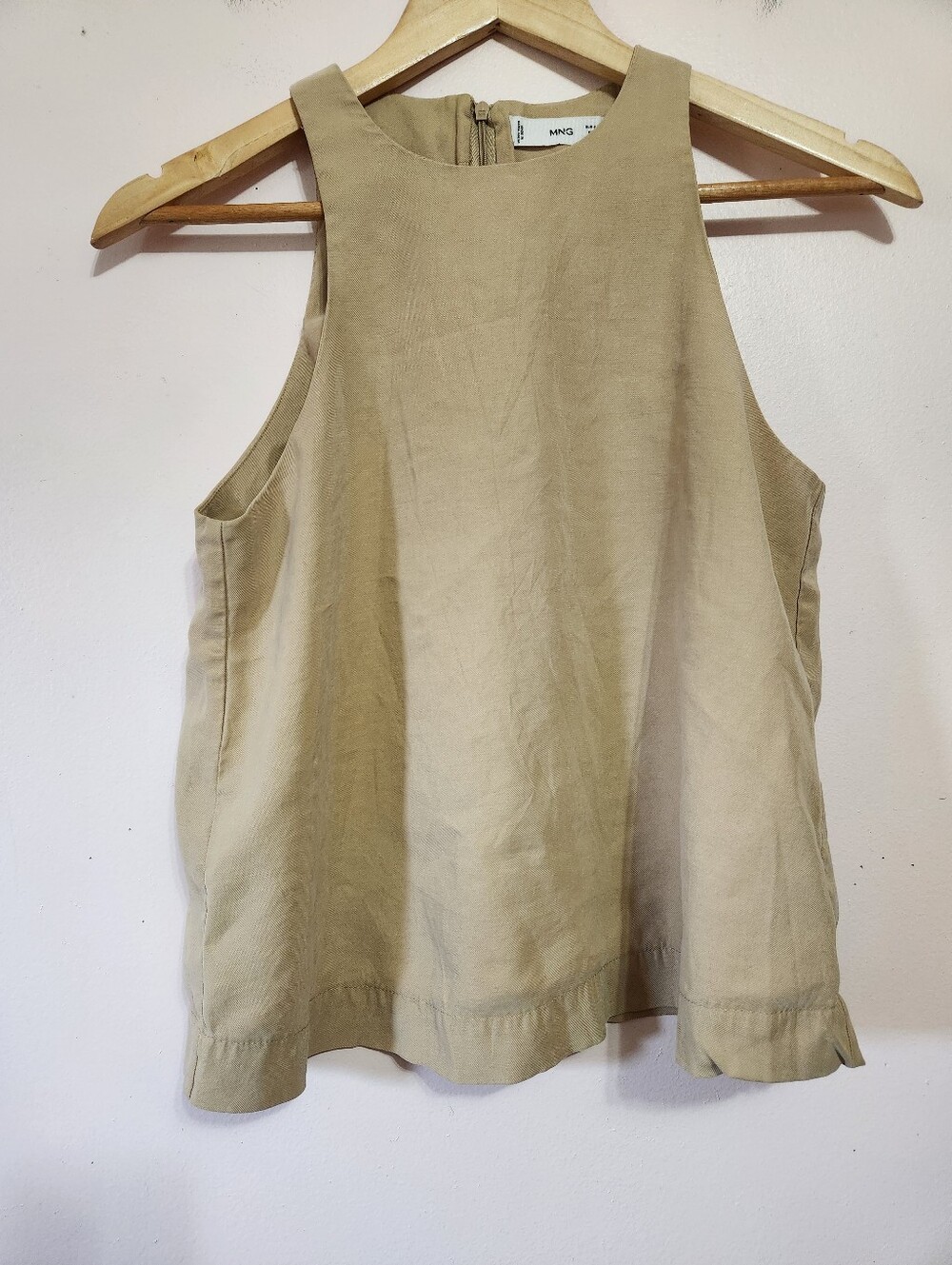 MNG Mango Beige High Neck Halter Sleeveless Viscose Tank Top Blouse Minimalist S